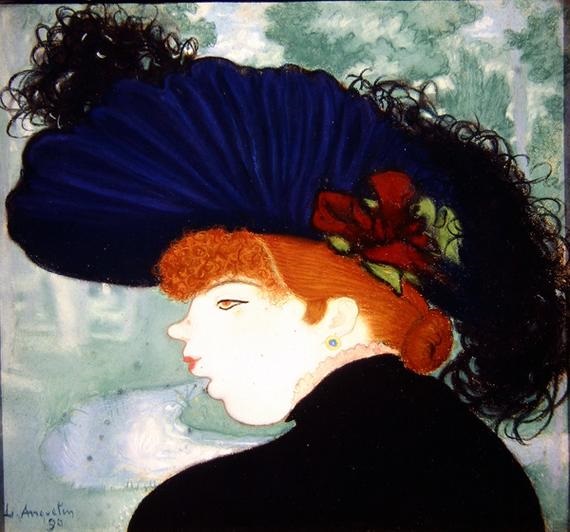 Луи Анкетен - Рыжеволосая женщина с голубой шляпой 1890