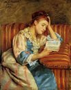 Мэри Кассат - Миссис Дуффи сидит на полосатом диване, читает 1876
