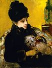 Кассат Мэри - Посетитель в шляпе и пальто, держащий мальтийскую собаку 1879