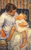 Мать собирается укладывать сонного ребенка 1880