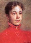 Портрет молодой женщины в красном платье 1882
