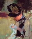 Кассат Мэри - Молодая женщиназа  шитьём в саду 1886