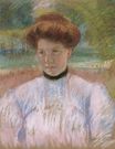 Мэри Кассат - Молодая женщина с каштановыми волосами в розовой блузке 1895