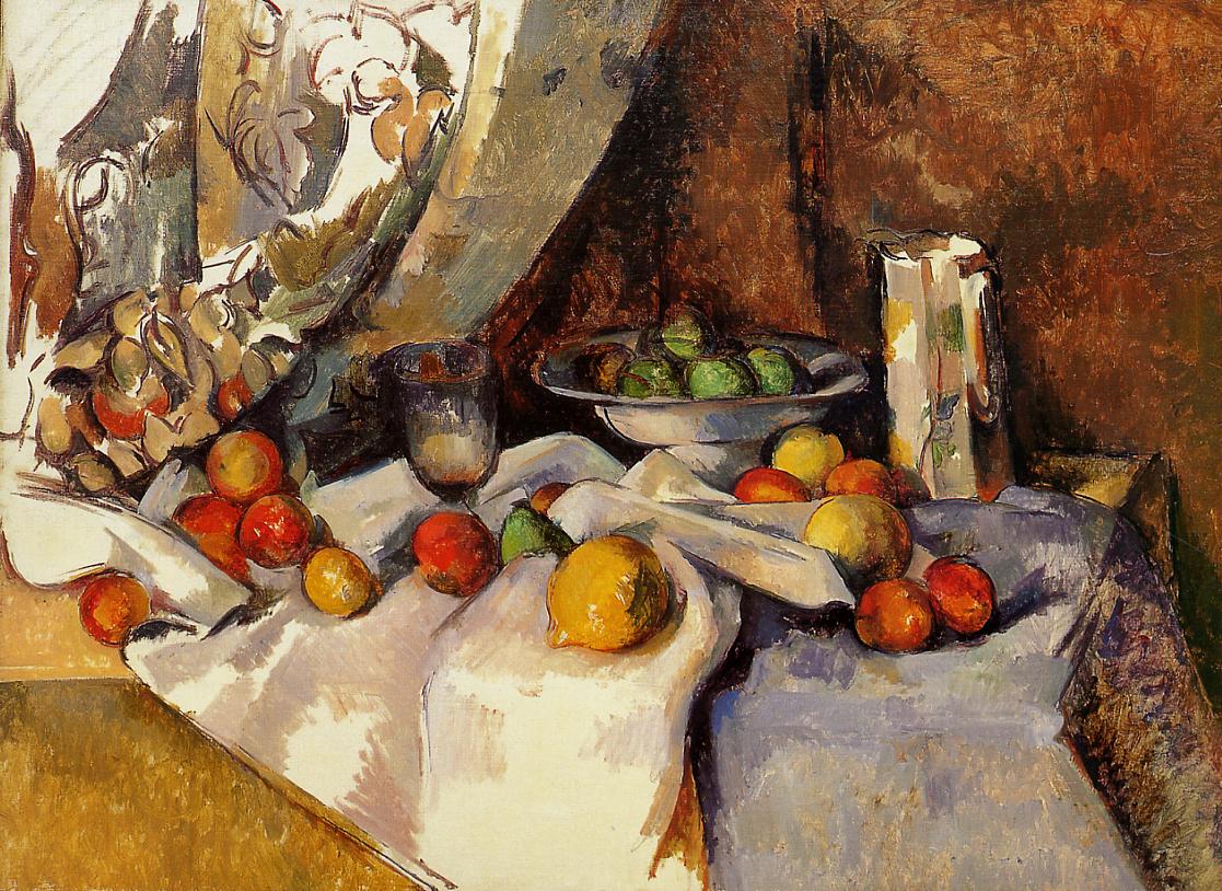 Поль Сезанн - Натюрморт с бутылкой и фруктами 1871