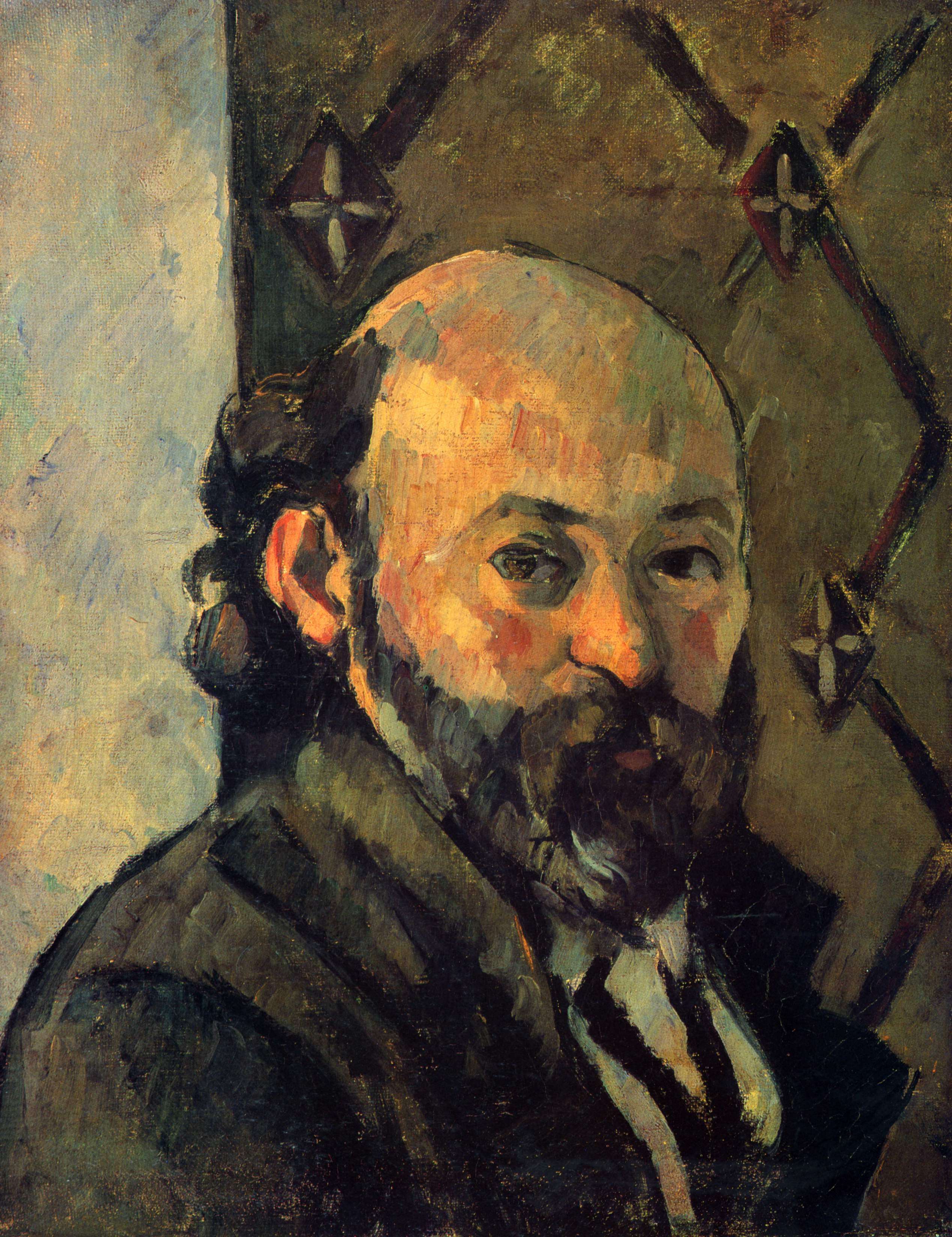 Поль Сезанн - Автопортрет перед оливковыми обоями 1881