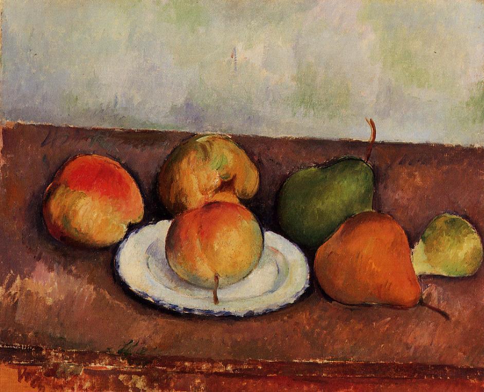 Поль Сезанн - Натюрморт с тарелкой и фруктами 1887