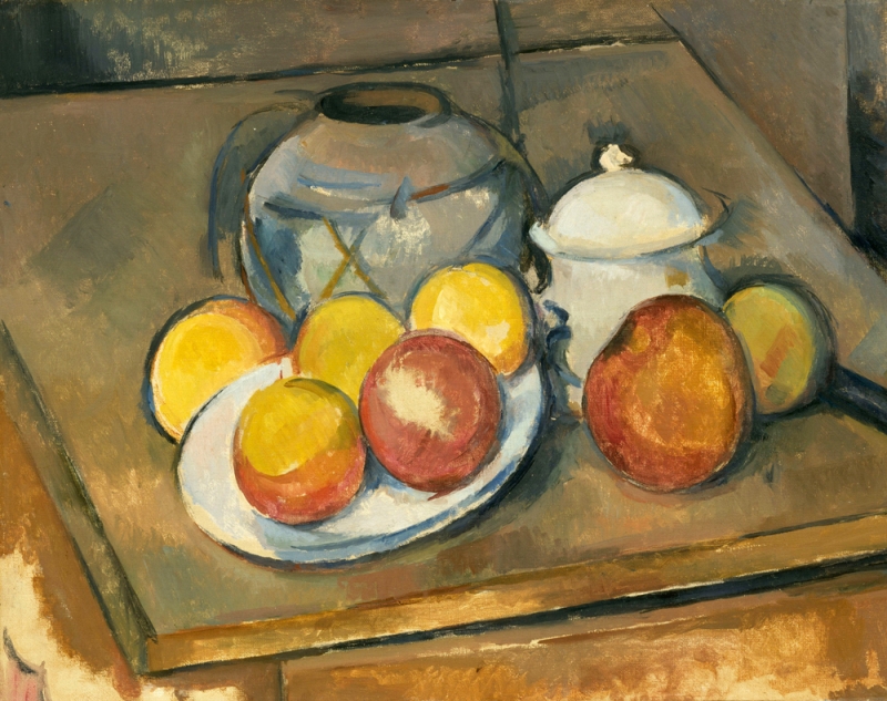 Поль Сезанн - Соломенная чаша с сахаром и яблоки 1890-1893