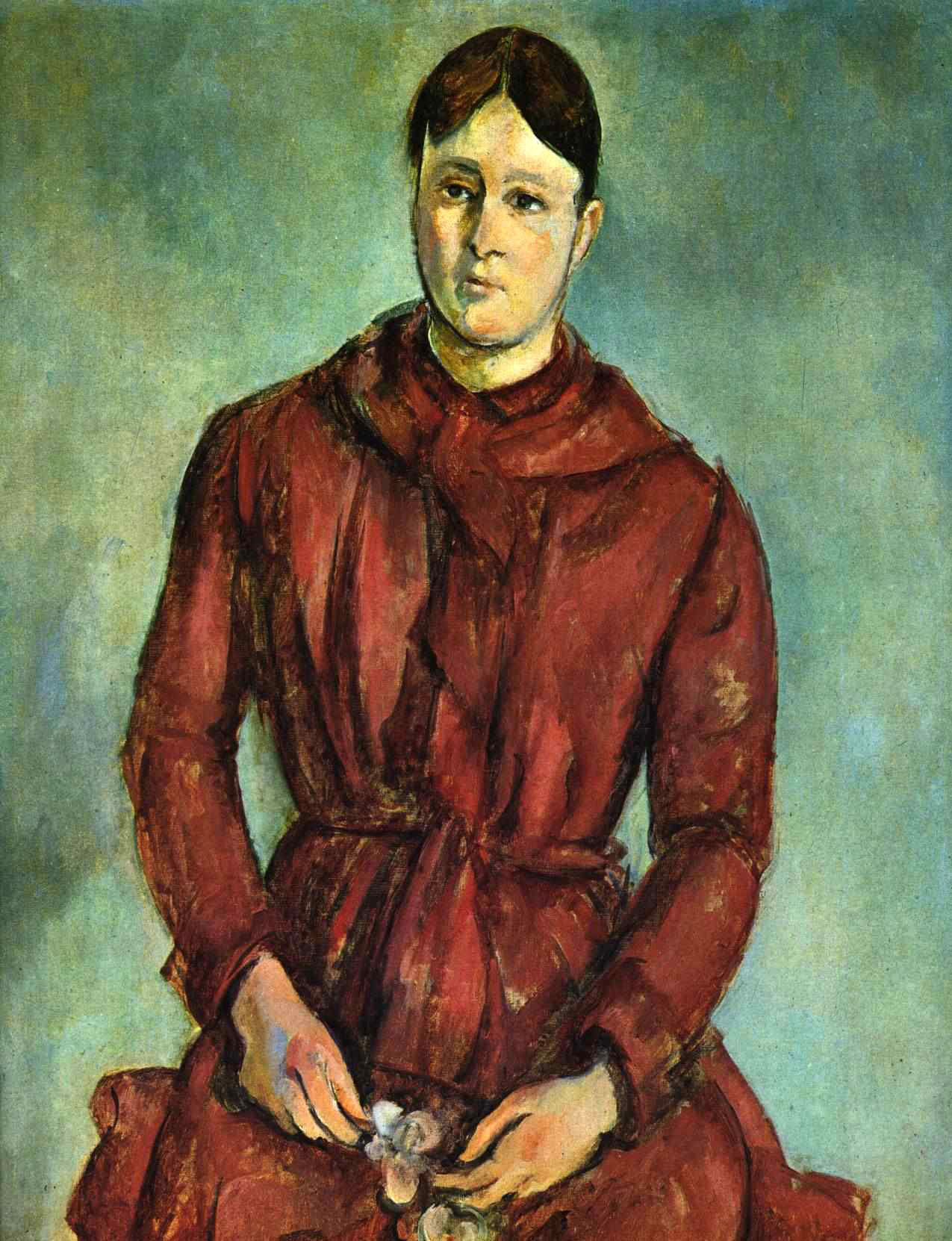 Поль Сезанн - Портрет мадам Сезанн в красном платье 1890