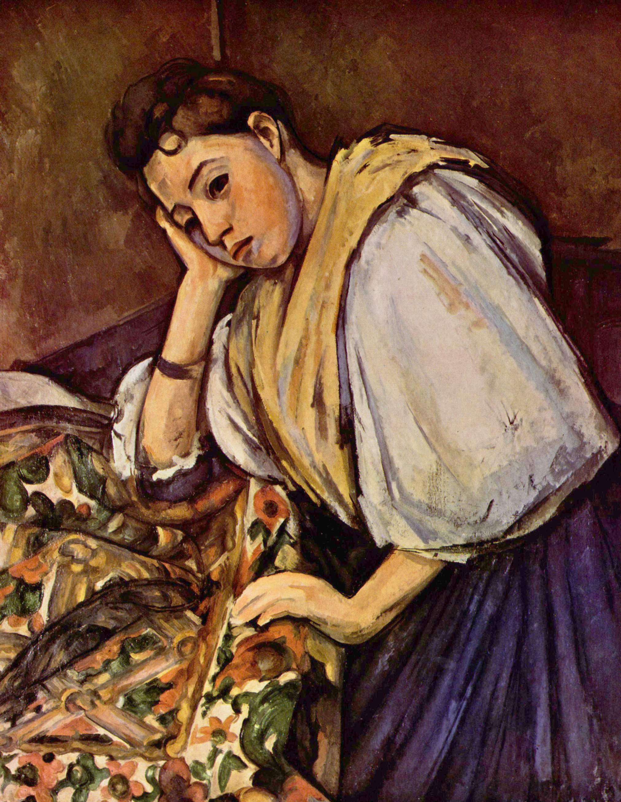 Поль Сезанн - Молодая итальянская девушка, опираясь на локоть 1896
