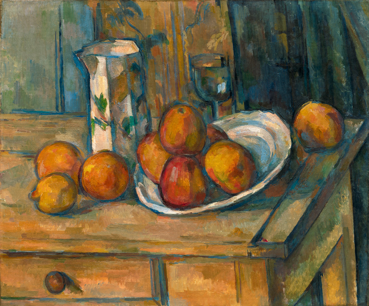 Поль Сезанн - Натюрморт с молочным кувшином и фруктами 1900