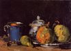 Поль Сезанн - Сахарница, груша и синяя чашка 1866