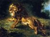 Лев преследует свою добычу. Лев, смотрящий на газель 1850