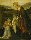 Мадонна и младенец с ангелом, пейзаж с берегом 1480-1497г