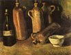 Натюрморт с четырьмя глиняными бутылями, флягой и белой чашей 1884