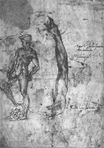 Микеланджело - Этюд руки мраморного Давида и фигура бронзового Давида 1503