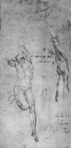 Микеланджело - Мужская фигура и рука бородатого мужчины 1504