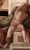 Микеланджело - Иньюди. Обнаженные фигуры 1509 Фреска Сикстинской капеллы Ватикана