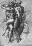 Высокое Возрождение Микеланджело Буонарроти - Обнаженная женщина сидит на коленях сидящего обнаженного мужчины. Адам и Ева 1561