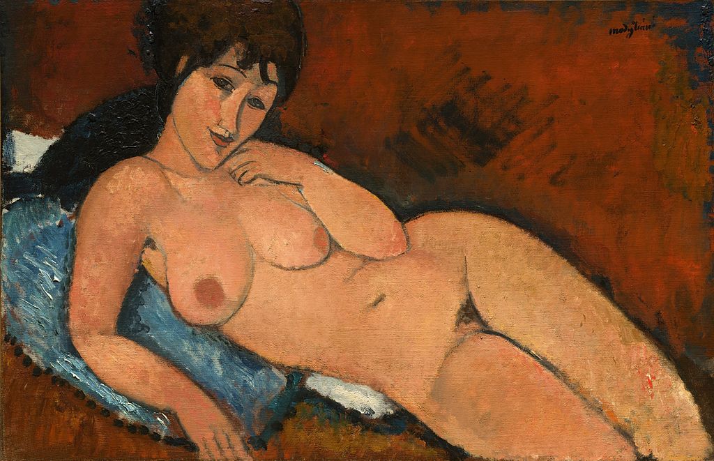 Amedeo Modigliani - Обнаженная на голубой подушке 1917