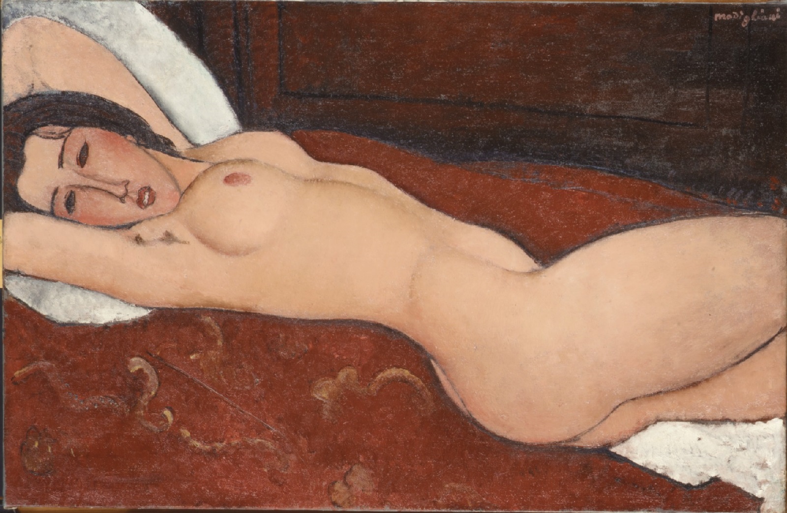 Amedeo Modigliani - Лежащая обнаженная с руками, сложенными под головой 1917