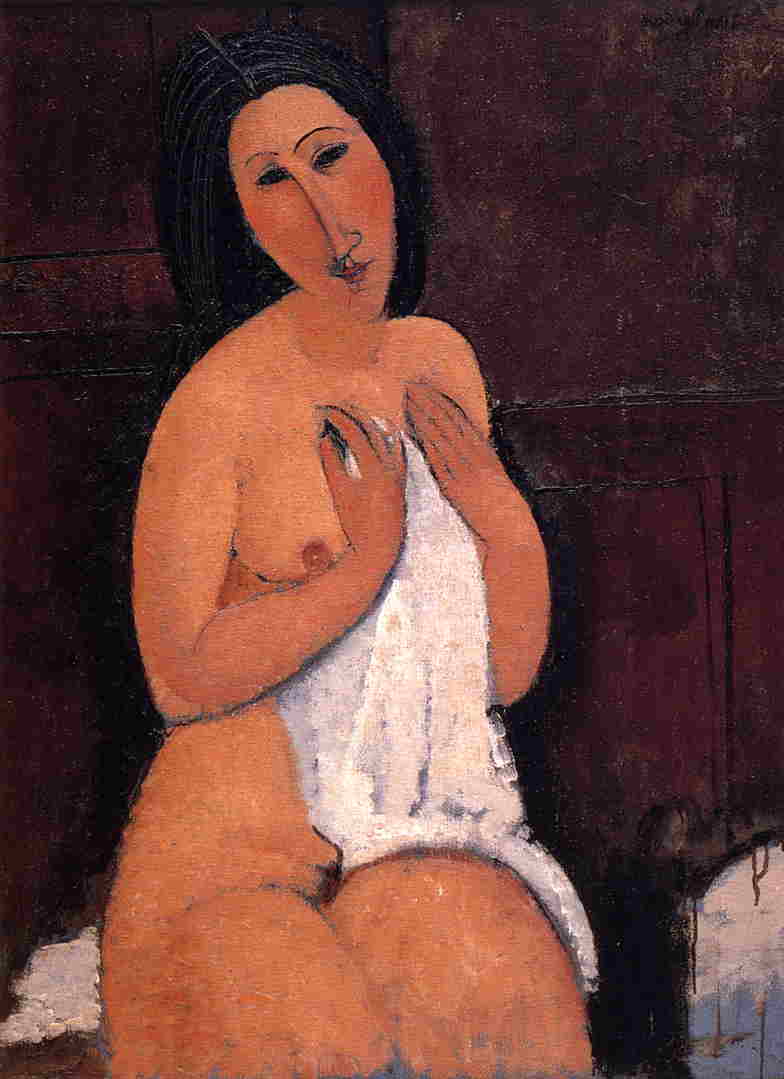 Amedeo Modigliani - Сидящая обнаженная с рубашкой 1917