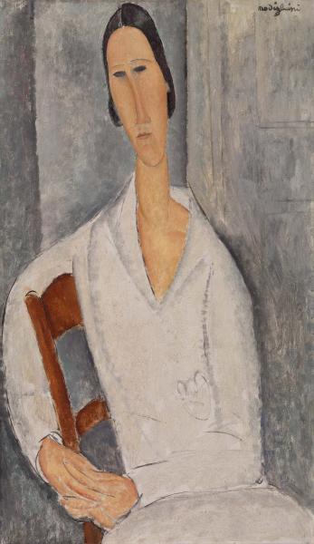 Amedeo Modigliani - Г-жа Ханка Зборовски Опираясь на стул 1917