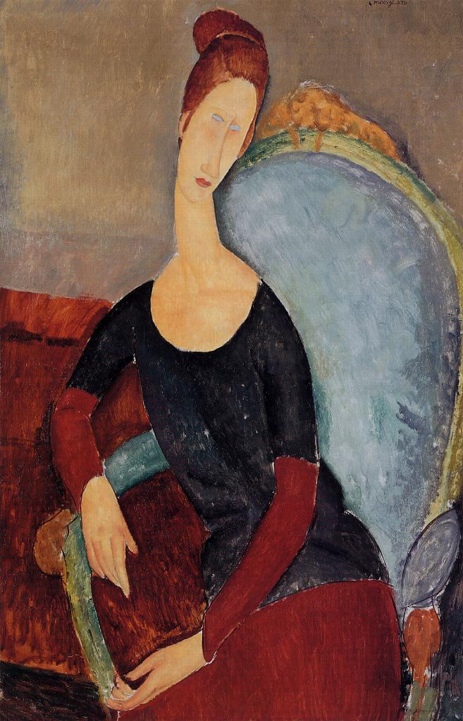 Amedeo Modigliani - Портрет Жанны Эбютерн в синем кресле 1918