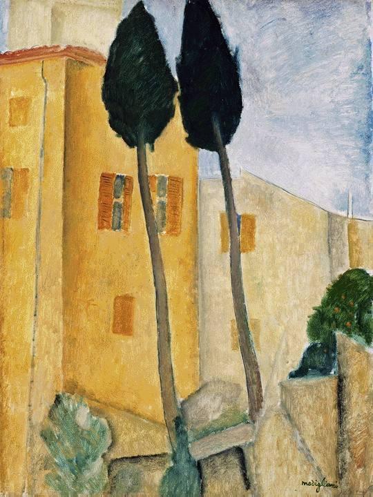 Amedeo Modigliani - Деревья и дом на Кипре 1919
