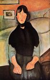 Амедео Модильяни - Темноволосая женщина, сидя на кровати 1918