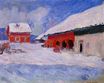Красные дома Бьорнегаарда в снегу. Норвегия 1895