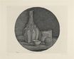 Джорджо Моранди - Большой круговой натюрморт с бутылкой и тремя предметами 1946