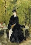 Берта Моризо - Сестра художницы Эдма сидит в парке. Молодая леди, сидящая на скамейке 1864
