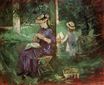 Берта Моризо - Женщина и ребенок в саду 1884