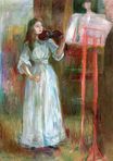 Берта Моризо - Жюли Мане играет на скрипке в белом платье 1894