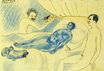 Пабло Пикассо - Пародия на 'Олимпию' Мане с Джуньером и Пикассо 1902