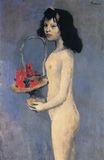 Young naked girl with flower basket 1905