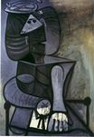 Пабло Пикассо - Женщина сидящая в плоской шляпе 1945