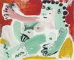 Пабло Пикассо - Сидящая обнаженная на подушках. Жаклин 1964