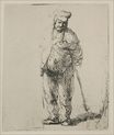Рембрандт ван Рейн - Крестьянин в рваной одежде с руками за спиной 1630