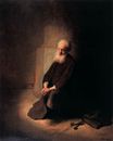 Рембрандт ван Рейн - Святой Пётр в тюрьме. Апостол Пётр на коленях 1631