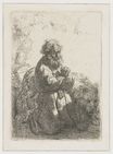 Рембрандт ван Рейн - Св. Иероним на коленях в молитве, глядя вниз 1635
