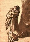 Рембрандт ван Рейн - Женщина, с ребёнком спускается по лестнице 1636