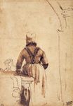 Рембрандт ван Рейн - Женщина, одевающая костюм Северной Голландии 1636