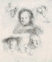 Рембрандт ван Рейн - Пять набросков Саскии и один пожилой женщины 1636