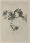 Рембрандт ван Рейн - Набросок три женских головы с одной спящей 1637
