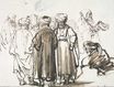 Рембрандт ван Рейн - Мужчины в восточном платье и два наброска нищего 1640-1645