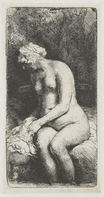 Рембрандт ван Рейн - Сидящая обнаженная женщина. Женщина купает ноги у ручья 1658