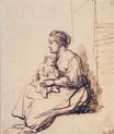 Рембрандт ван Рейн - Женщина с маленьким ребенком на коленях