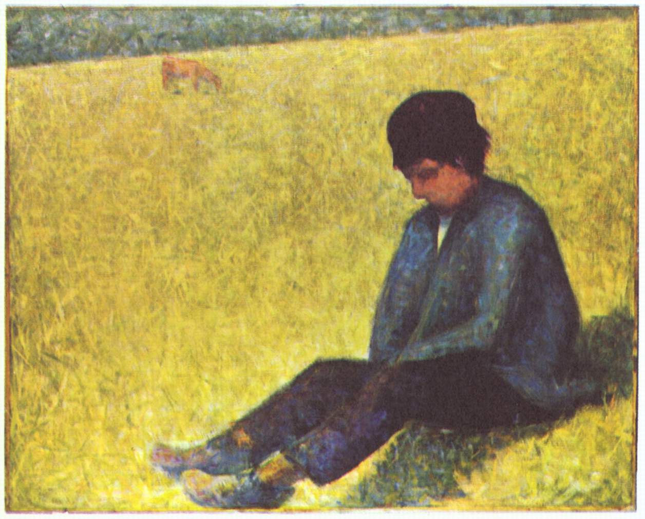 Жорж Сёра - Крестьянский мальчик сидит налугу 1882-1883