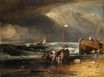 Уильям Тёрнер - Побережная сцена с рыбаками, перевозящими лодку на берегу ’Укрытие Ивеага’ 1803-1804